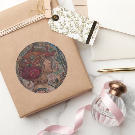 Dame van de rozen ronde sticker (Geschenken)