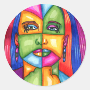 Dame van de sterren Abstracte vrouw Ronde Sticker