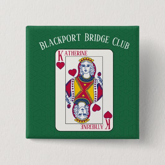 Dame van het hart - de douanenaam spelkaart vierkante button 5,1 cm (Voorkant)