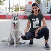 Dame van het hart Grafische witte grijs op zwart T-shirt