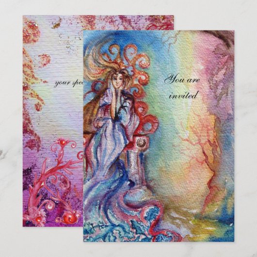 DAME VAN HET MEER 1, levendig helderblauw roze Kaart (Voorkant / Achterkant)