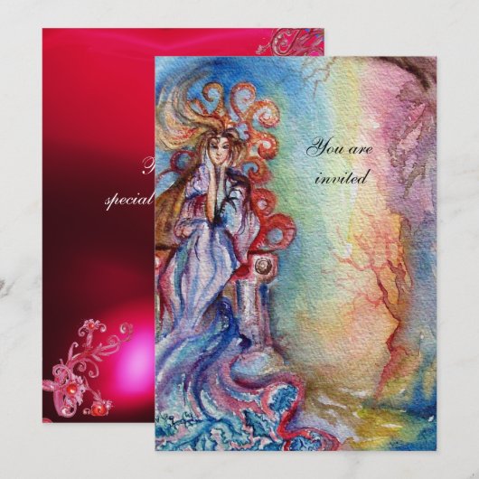 DAME VAN HET MEER, levendig blauw roze edelsteen b Kaart (Voorkant / Achterkant)