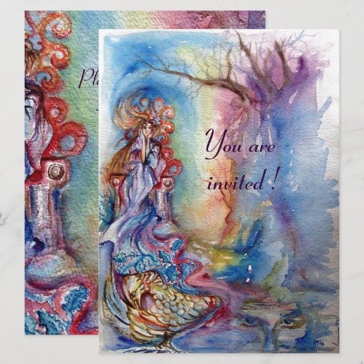 DAME VAN HET MEER, levendig blauw roze Kaart (Voorkant / Achterkant)