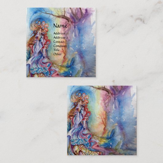 Dame van het meer, magie en mysterie ,Blue Fantasy Vierkante Visitekaartje (Voorkant / Achterkant)