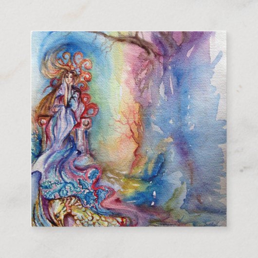 Dame van het meer, magie en mysterie ,Blue Fantasy Vierkante Visitekaartje (Achterkant)