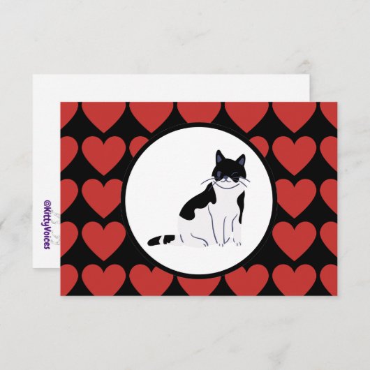 Dame van het rode hart, zwart wit bedankkaart (Voorkant / Achterkant)