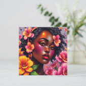  dame van kleur roze bloemen gepersonaliseerd kaart (Staand voorkant)