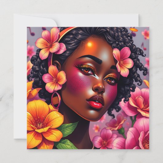  dame van kleur roze bloemen gepersonaliseerd kaart (Voorkant)