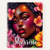  dame van kleur roze bloemen gepersonaliseerd notitieboek (Voorkant)