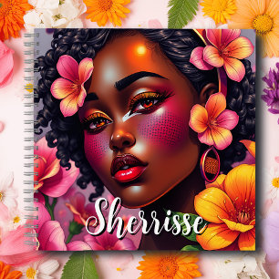  dame van kleur roze bloemen gepersonaliseerd notitieboek