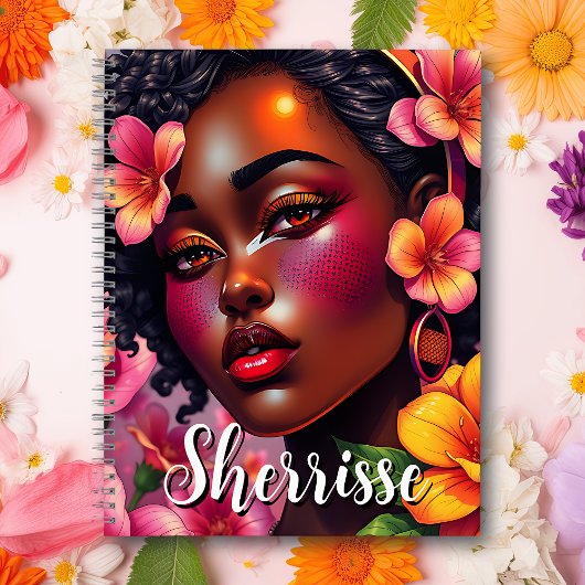  dame van kleur roze bloemen gepersonaliseerd notitieboek