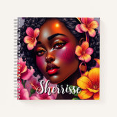 dame van kleur roze bloemen gepersonaliseerd notitieboek (Voorkant)