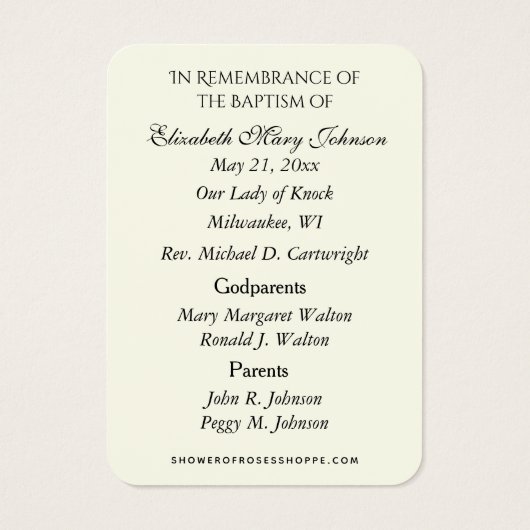 Dame van Knock Baptism Christening Herdenking Kaar Visitekaartje (Achterkant)