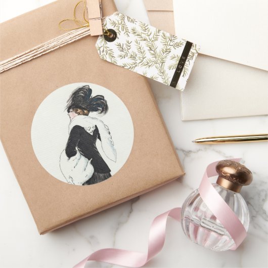 dame van Mode, Haute Couture Fur Coat Ronde Sticker (Geschenken)