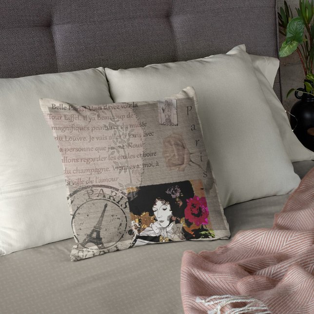 Dame van Parijs met Pet roze bloem Kussen (Creator heeft geüpload)