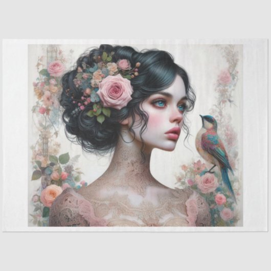 Dame van Rozen Decoupage Tissue Paper Tissuepapier (Voorkant)