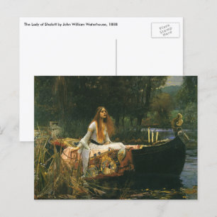 Dame van Shalott op boot door John William Waterho Briefkaart