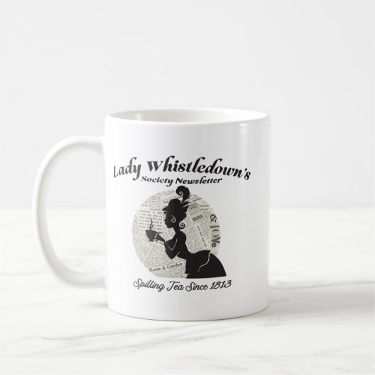 dame whistledown society paper split tea sinds 1 koffiemok (Links)