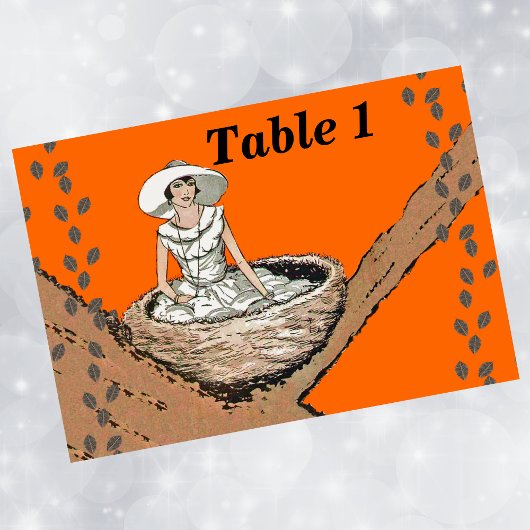 Dame White Dress Bird Nest Leaves Kaart