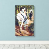 Dame wit paard middeleeuwse ridder schilderen canvas afdruk (Insitu (Houten vloer))