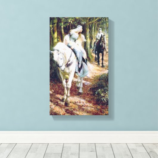 Dame wit paard middeleeuwse ridder schilderen canvas afdruk (Insitu (Houten vloer))