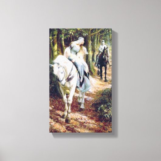 Dame wit paard middeleeuwse ridder schilderen canvas afdruk (Voorkant)