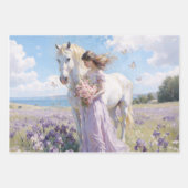 Dame & Witte Paard in Irisveld Inpakpapier Vel (Voorkant 3)