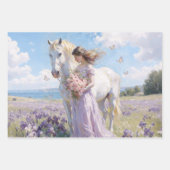 Dame & Witte Paard in Irisveld Inpakpapier Vel (Voorkant 2)