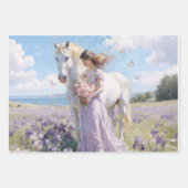 Dame & Witte Paard in Irisveld Inpakpapier Vel (Voorkant)