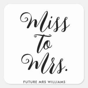 Dame wordt mevrouw Modern Eenvoudig Zwart en Wit Vierkante Sticker