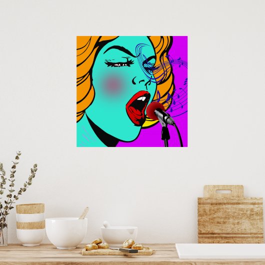 Dame zingt de blauwe ogen poster (Keuken)