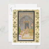 Dame zit in een paviljoen met verzorgers, van briefkaart (Voorkant / Achterkant)