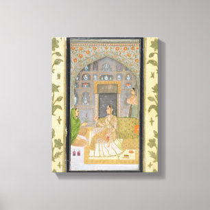 Dame zit in een paviljoen met verzorgers, van canvas afdruk