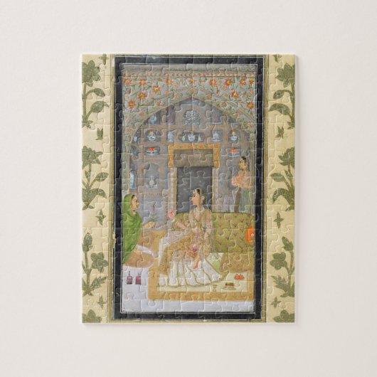 Dame zit in een paviljoen met verzorgers, van legpuzzel (Verticaal)