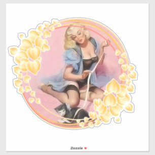 Dame-zoet met kat-Stickers en labels