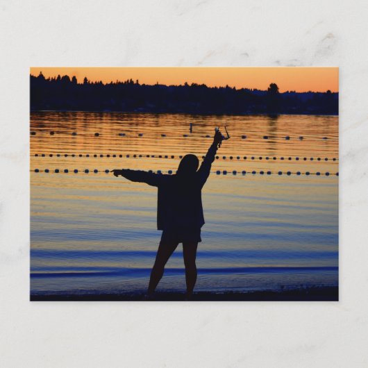 dame zonsondergang silhouet briefkaart (Voorkant)