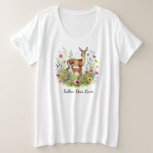 Damehert en reekalf met bloemen grote maat t-shirt