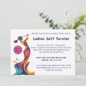 Damengolf, Silhouette, bunt, perfekter Schwung, Save The Date (Staand voorkant)