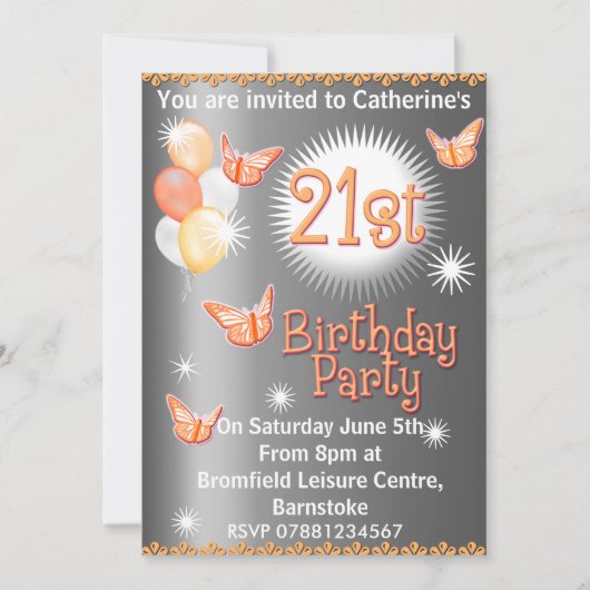 Dames 21e uitnodiging van de Birthday Party (Voorkant)