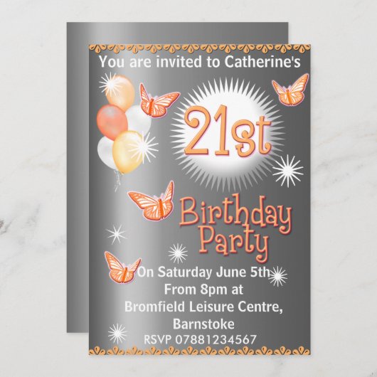 Dames 21e uitnodiging van de Birthday Party (Voorkant / Achterkant)