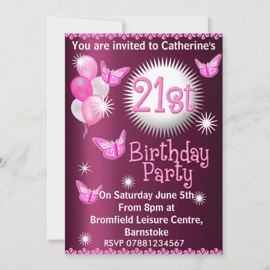 Dames 21e verjaardag Uitnodiging roze (Voorkant)