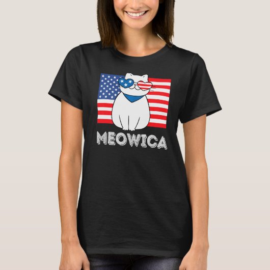 Dames 4 juli Amerikaanse vlag Cute Kat T-shirt (Voorkant)