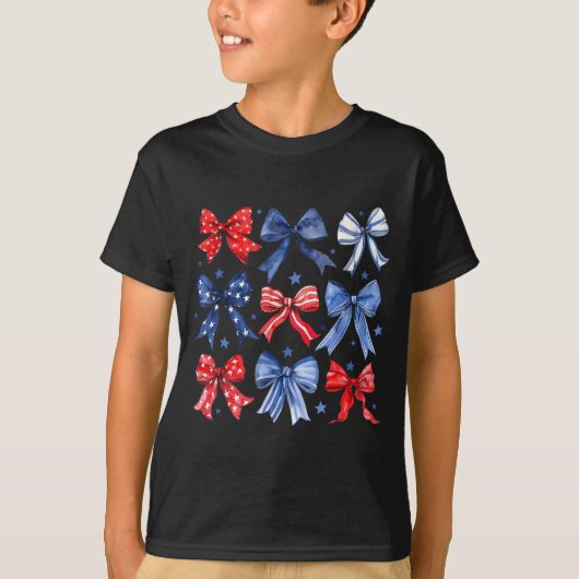 Dames 4 juli Coquette strik lint rood wit A T-shirt (Voorkant)
