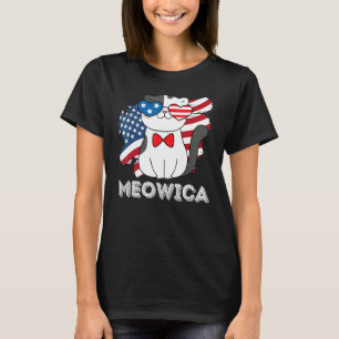 Dames 4 juli Grote Amerikaanse Vlag Cute Kat T-shirt