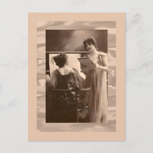 Dames aan piano en zingend Victoriaans Briefkaart (Voorkant)