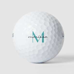 Dames Aangepaste Blauwgroen Naam Monogram Golfballen