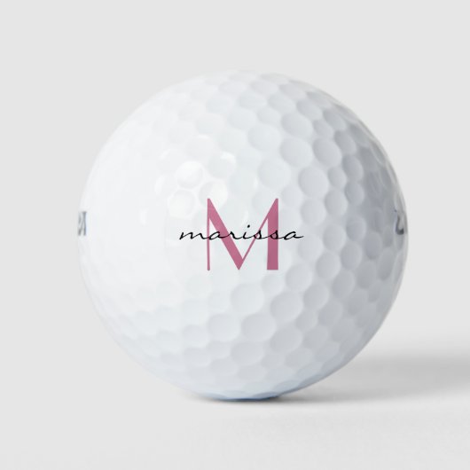 Dames Aangepaste Roze Naam Monogram Golfballen (Voorkant)