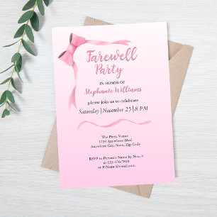 Dames Afscheid Elegant Pink Bow Party Kaart