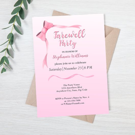Dames Afscheid Elegant Pink Bow Party Kaart