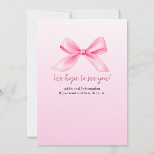 Dames Afscheid Elegant Pink Bow Party Kaart (Achterkant)